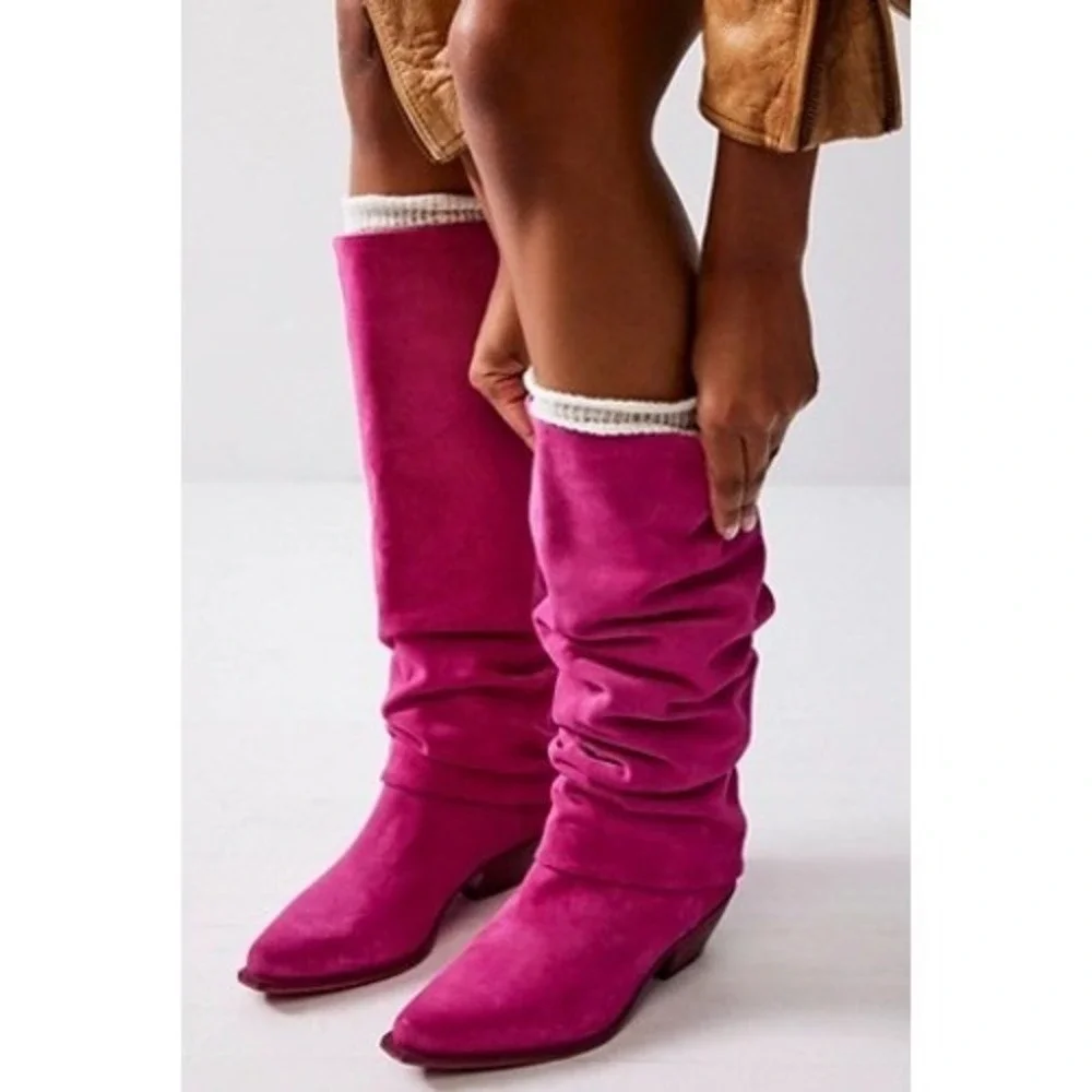Free People Take Me To Tucson‎ Pink Suede Slouch Boots $350